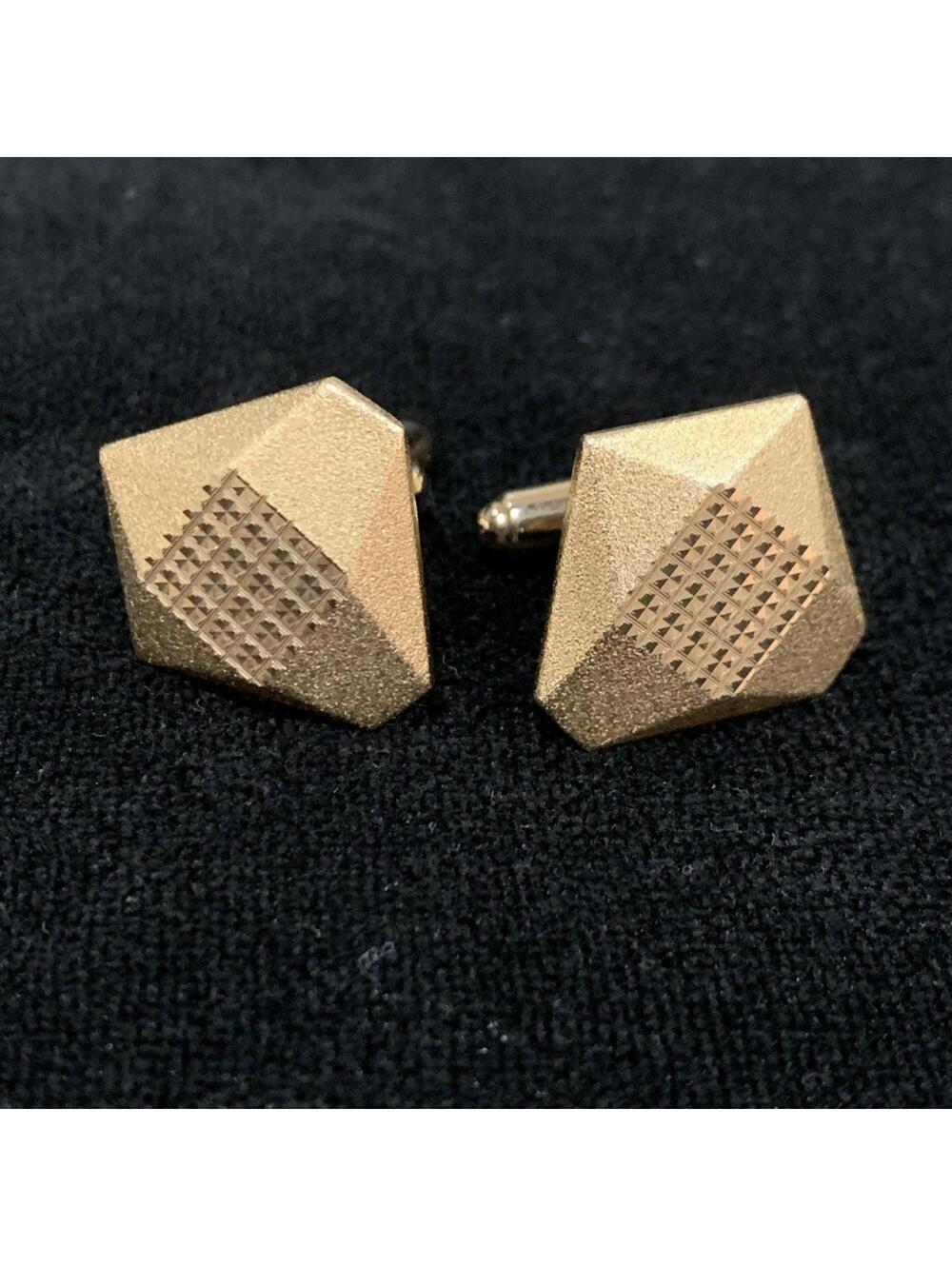 Diamond Cut Cufflinks Unisex Brushed Yellow Gold Plated EUC